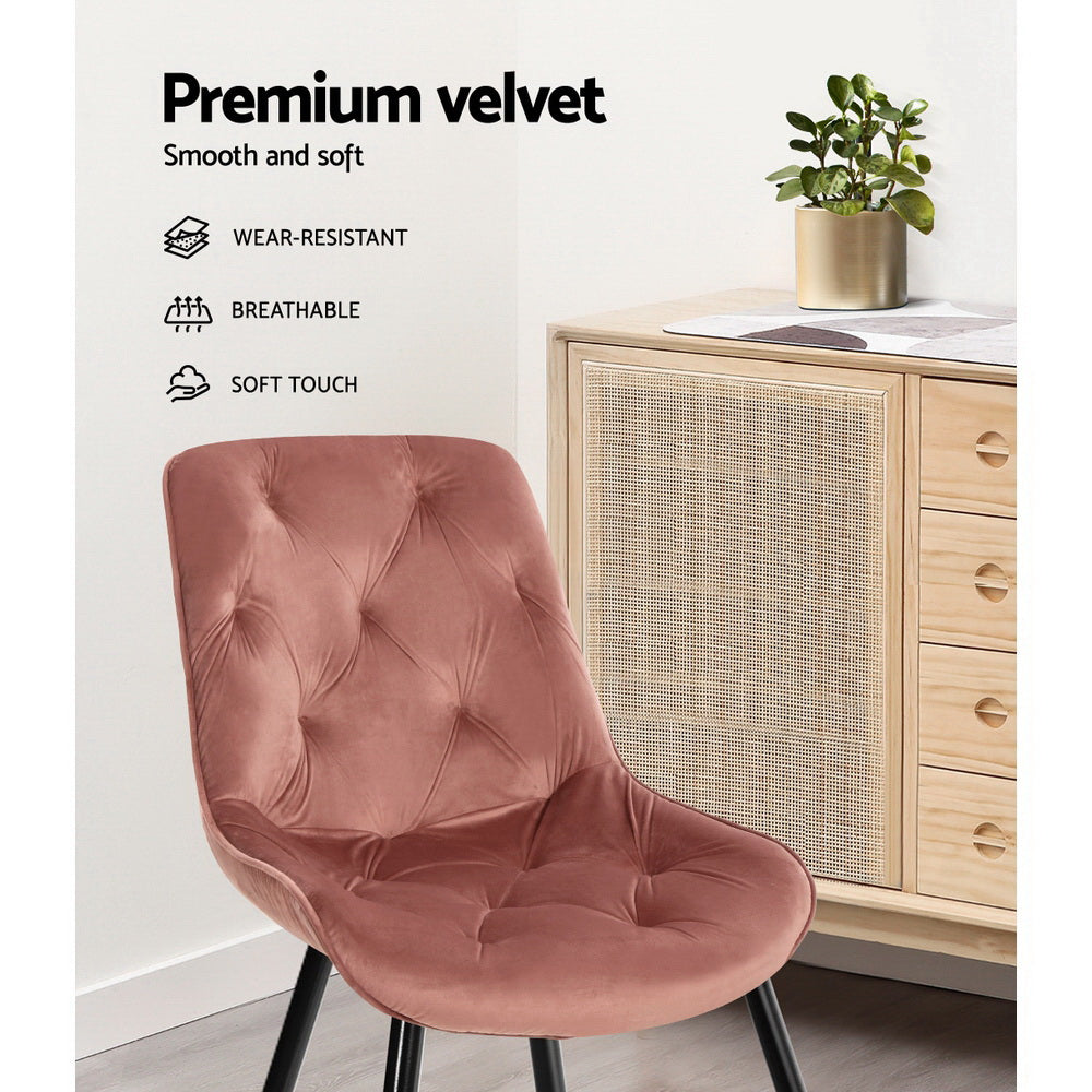 Set of 2 Plush Velvet Dining Chairs - Pink - Homecoze
