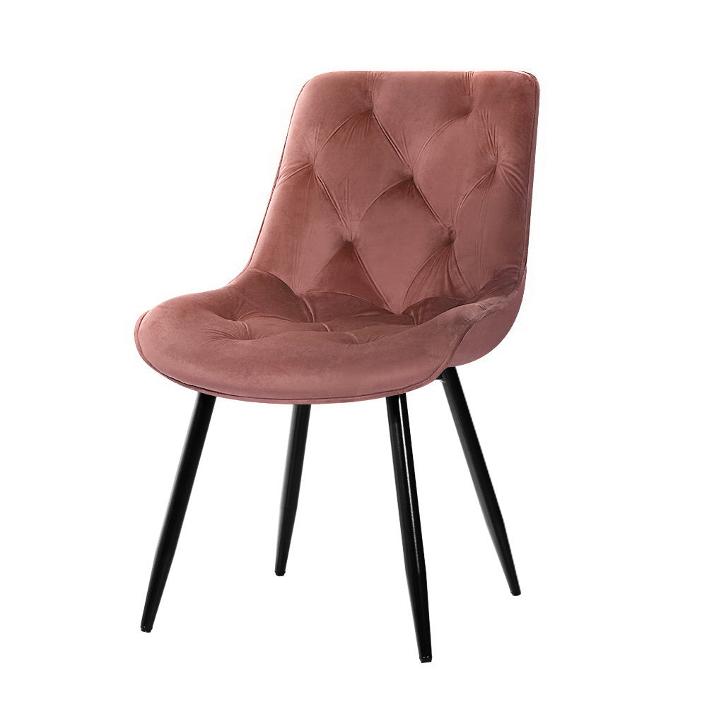 Set of 2 Plush Velvet Dining Chairs - Pink - Homecoze