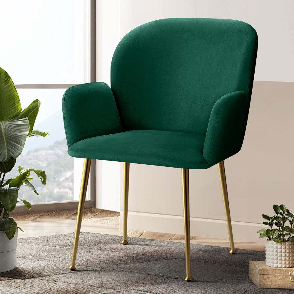 Set of 2 Soft Velvet Upholstered Modern Dining Feature Chairs - Green - Homecoze