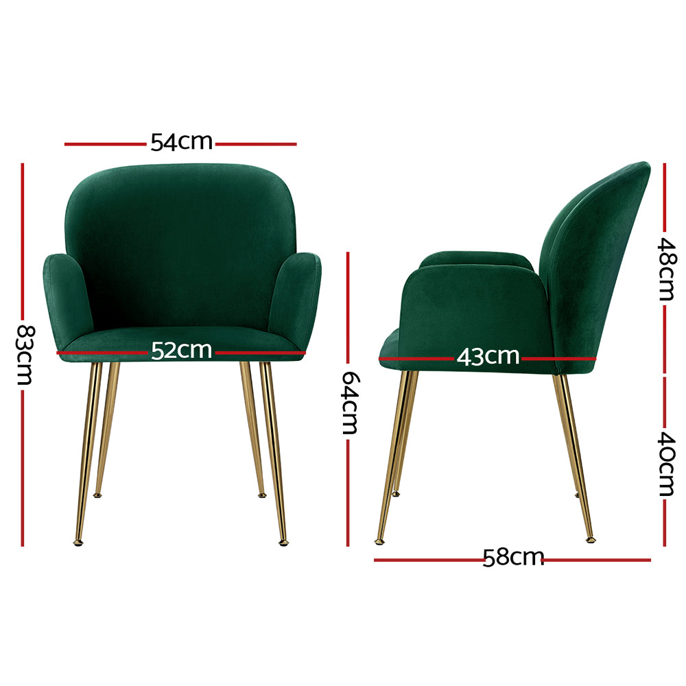 Set of 2 Soft Velvet Upholstered Modern Dining Feature Chairs - Green - Homecoze