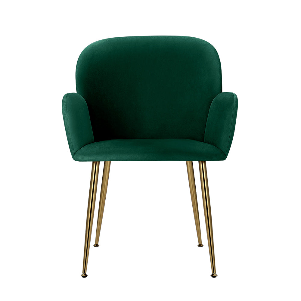 Set of 2 Soft Velvet Upholstered Modern Dining Feature Chairs - Green - Homecoze