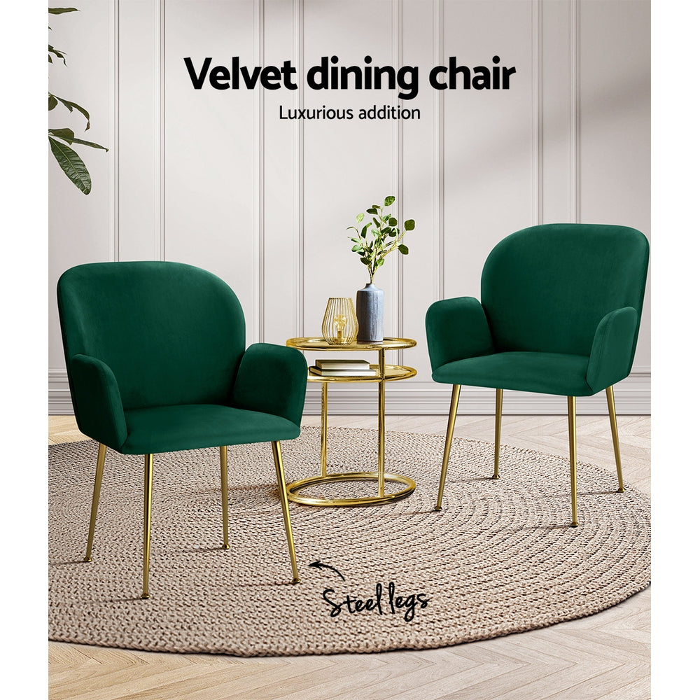 Set of 2 Soft Velvet Upholstered Modern Dining Feature Chairs - Green - Homecoze
