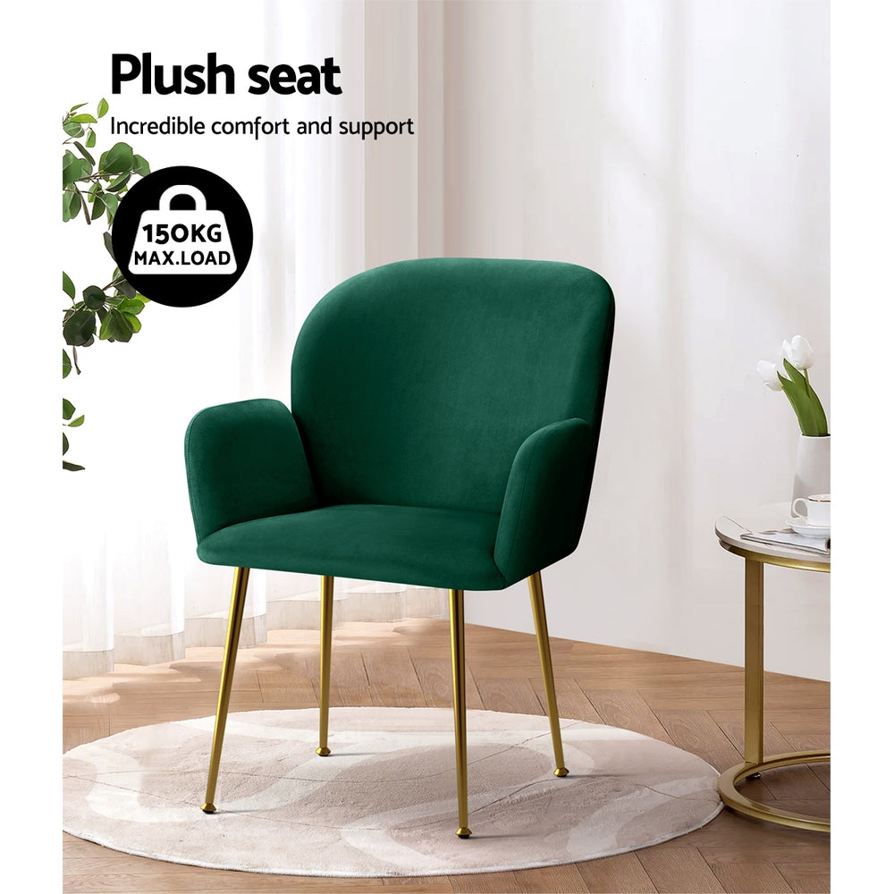 Set of 2 Soft Velvet Upholstered Modern Dining Feature Chairs - Green - Homecoze