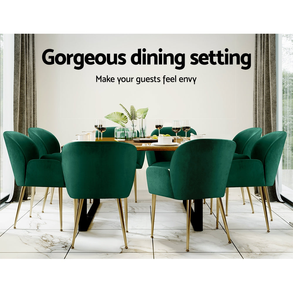 Set of 2 Soft Velvet Upholstered Modern Dining Feature Chairs - Green - Homecoze