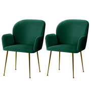 Set of 2 Soft Velvet Upholstered Modern Dining Feature Chairs - Green - Homecoze