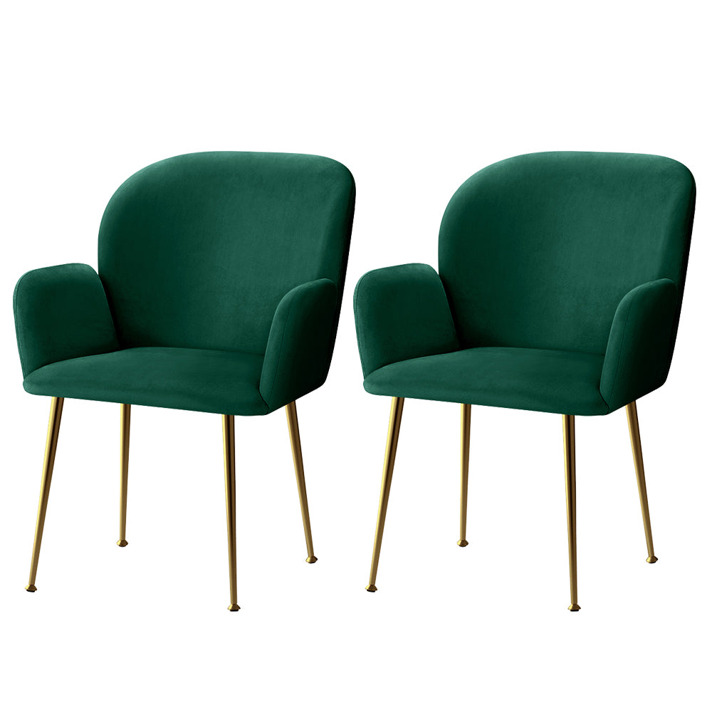 Set of 2 Soft Velvet Upholstered Modern Dining Feature Chairs - Green - Homecoze