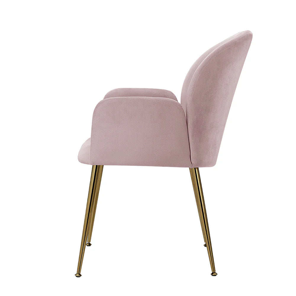 Violetta (Set of 2) Velvet Dining Armchairs - Pink