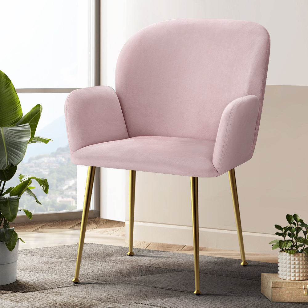 Set of 2 Soft Velvet Upholstered Modern Dining Feature Chairs - Pink - Homecoze
