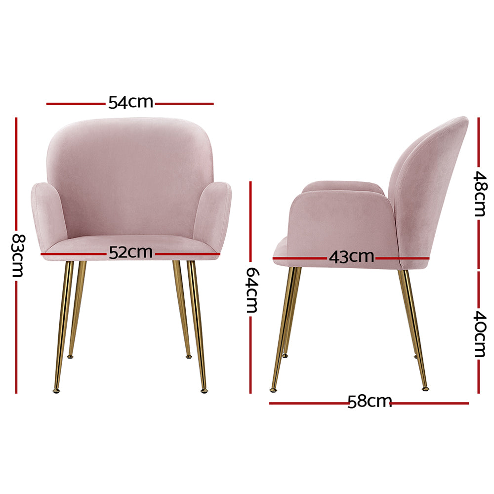 Set of 2 Soft Velvet Upholstered Modern Dining Feature Chairs - Pink - Homecoze
