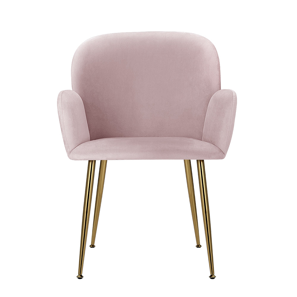 Set of 2 Soft Velvet Upholstered Modern Dining Feature Chairs - Pink - Homecoze