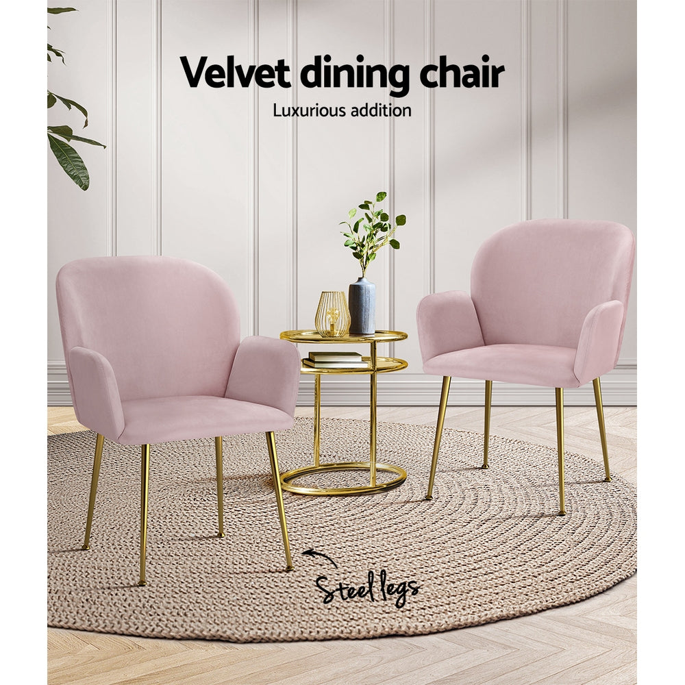 Set of 2 Soft Velvet Upholstered Modern Dining Feature Chairs - Pink - Homecoze