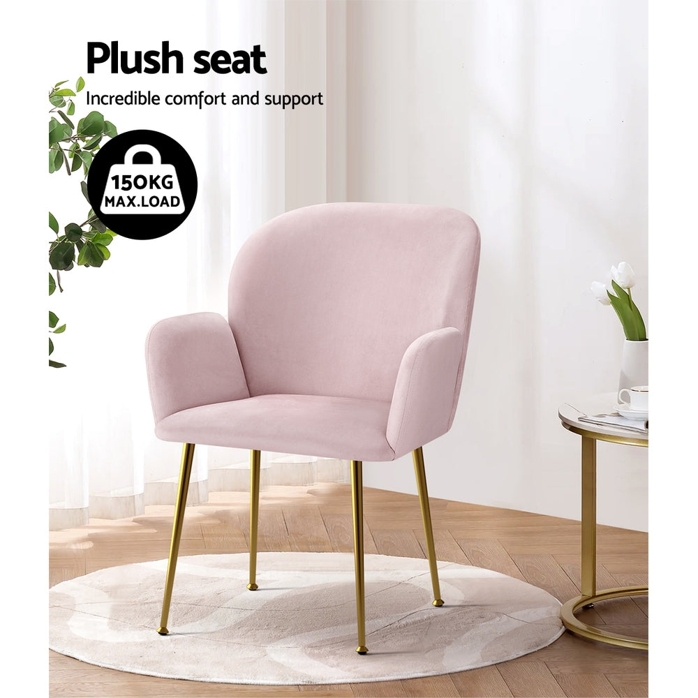 Set of 2 Soft Velvet Upholstered Modern Dining Feature Chairs - Pink - Homecoze