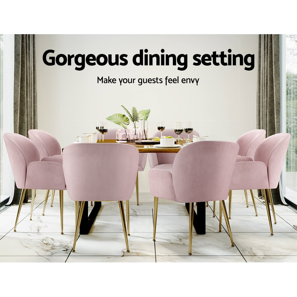 Set of 2 Soft Velvet Upholstered Modern Dining Feature Chairs - Pink - Homecoze