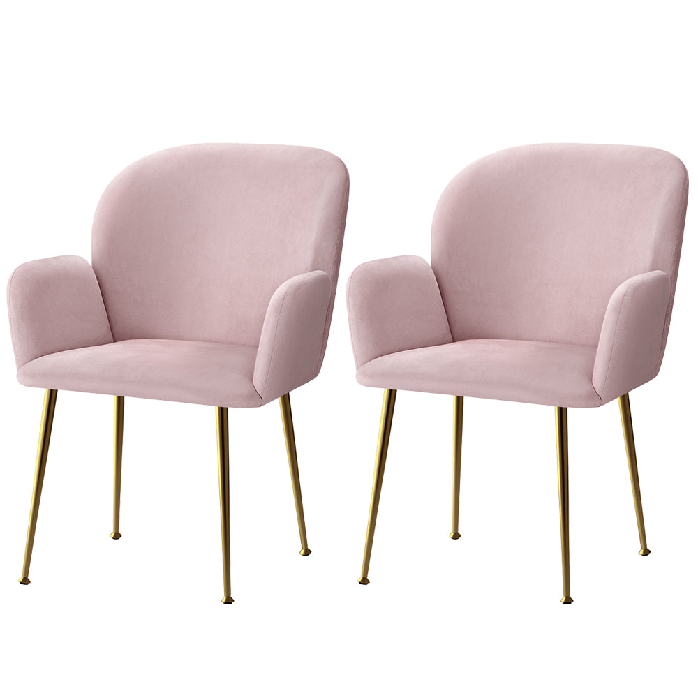 Set of 2 Soft Velvet Upholstered Modern Dining Feature Chairs - Pink - Homecoze