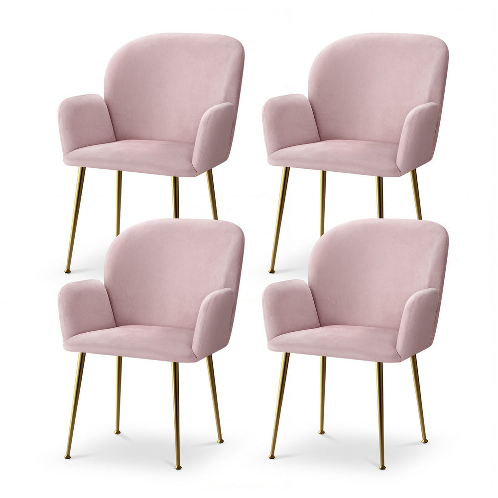 Violetta (Set of 4) Velvet Dining Armchairs - Pink