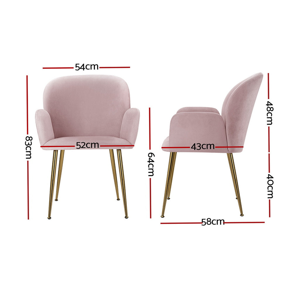 Violetta (Set of 4) Velvet Dining Armchairs - Pink