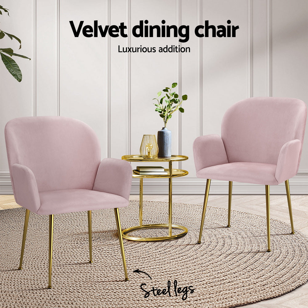 Violetta (Set of 4) Velvet Dining Armchairs - Pink