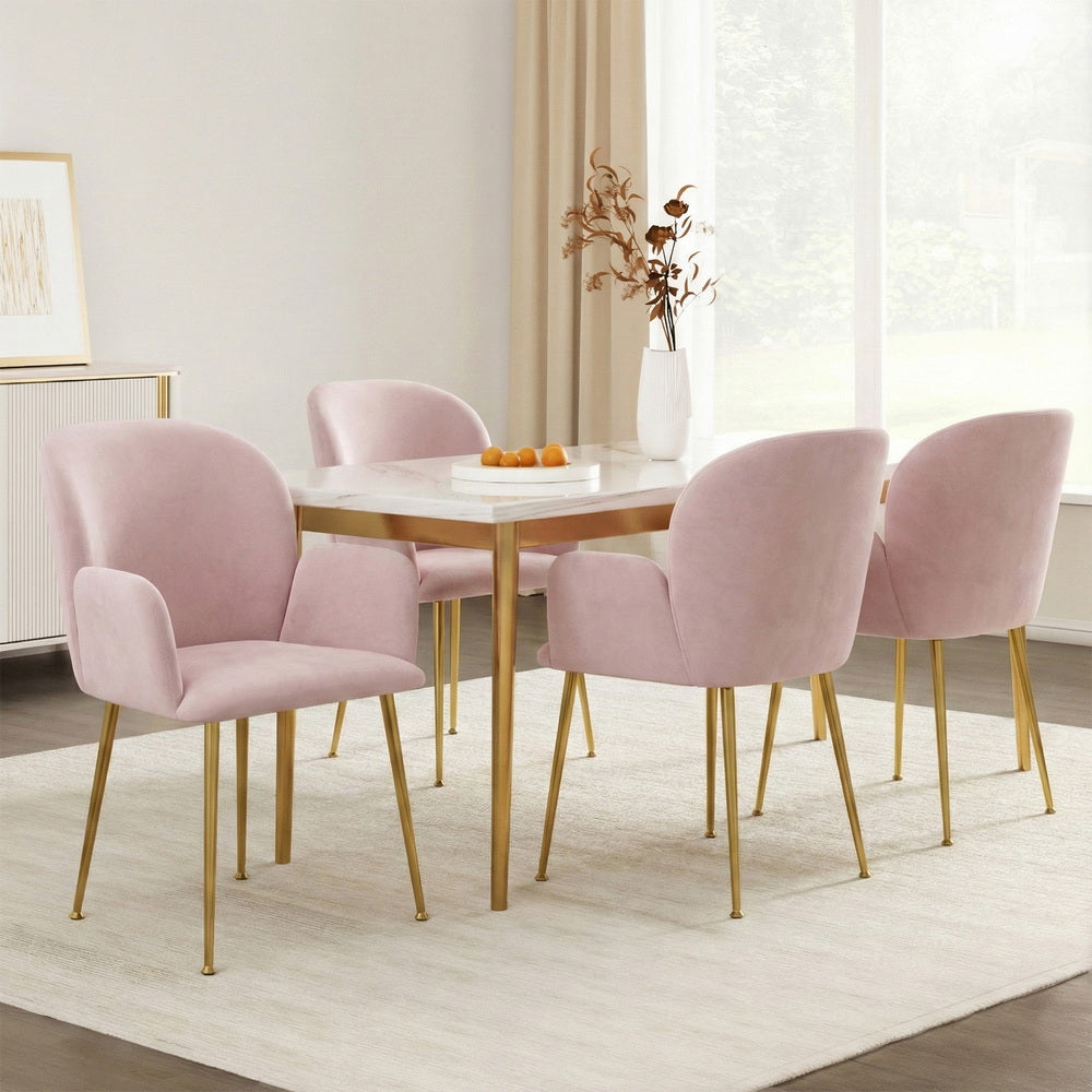 Violetta (Set of 4) Velvet Dining Armchairs - Pink
