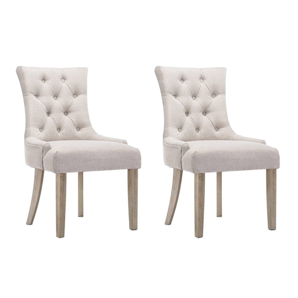 Set of 2 French Provincial Dining Chairs - Beige - Homecoze