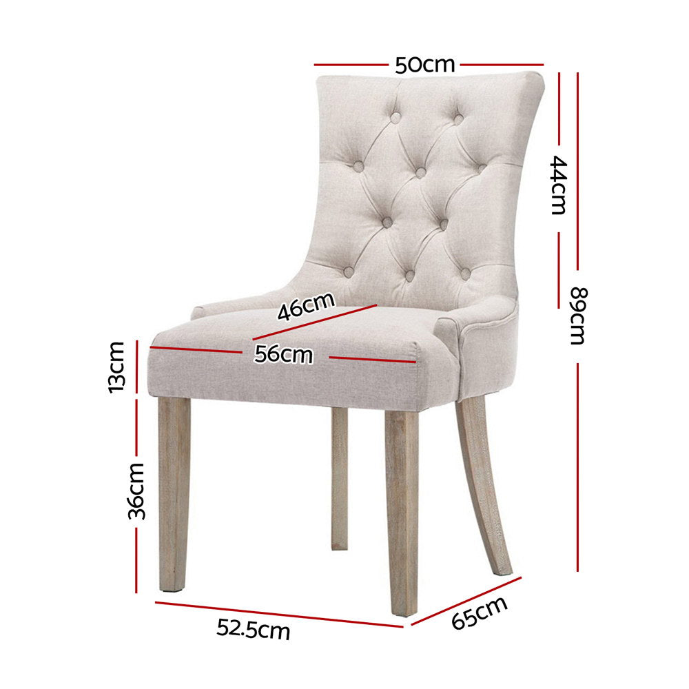 Set of 2 French Provincial Dining Chairs - Beige - Homecoze