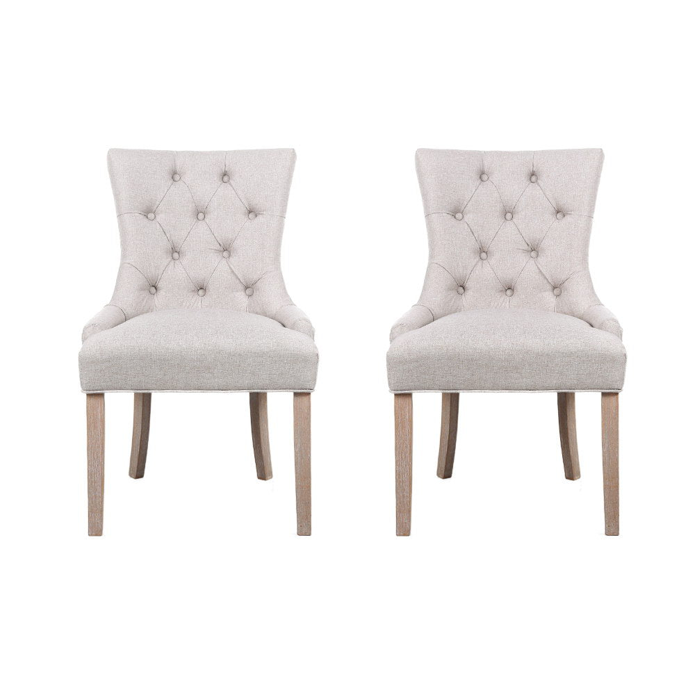 Set of 2 French Provincial Dining Chairs - Beige - Homecoze