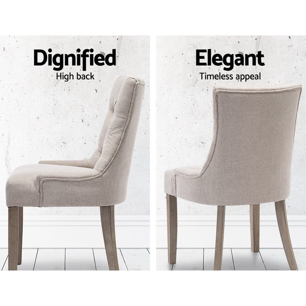 Set of 2 French Provincial Dining Chairs - Beige - Homecoze