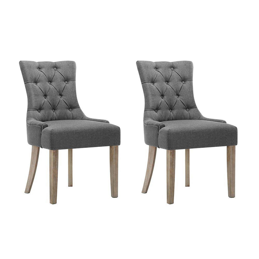 Set of 2 French Provincial Dining Chairs - Grey - Homecoze
