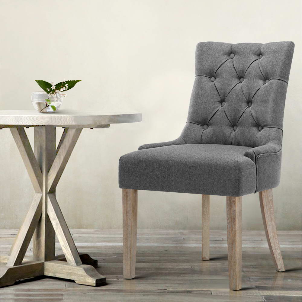 Set of 2 French Provincial Dining Chairs - Grey - Homecoze