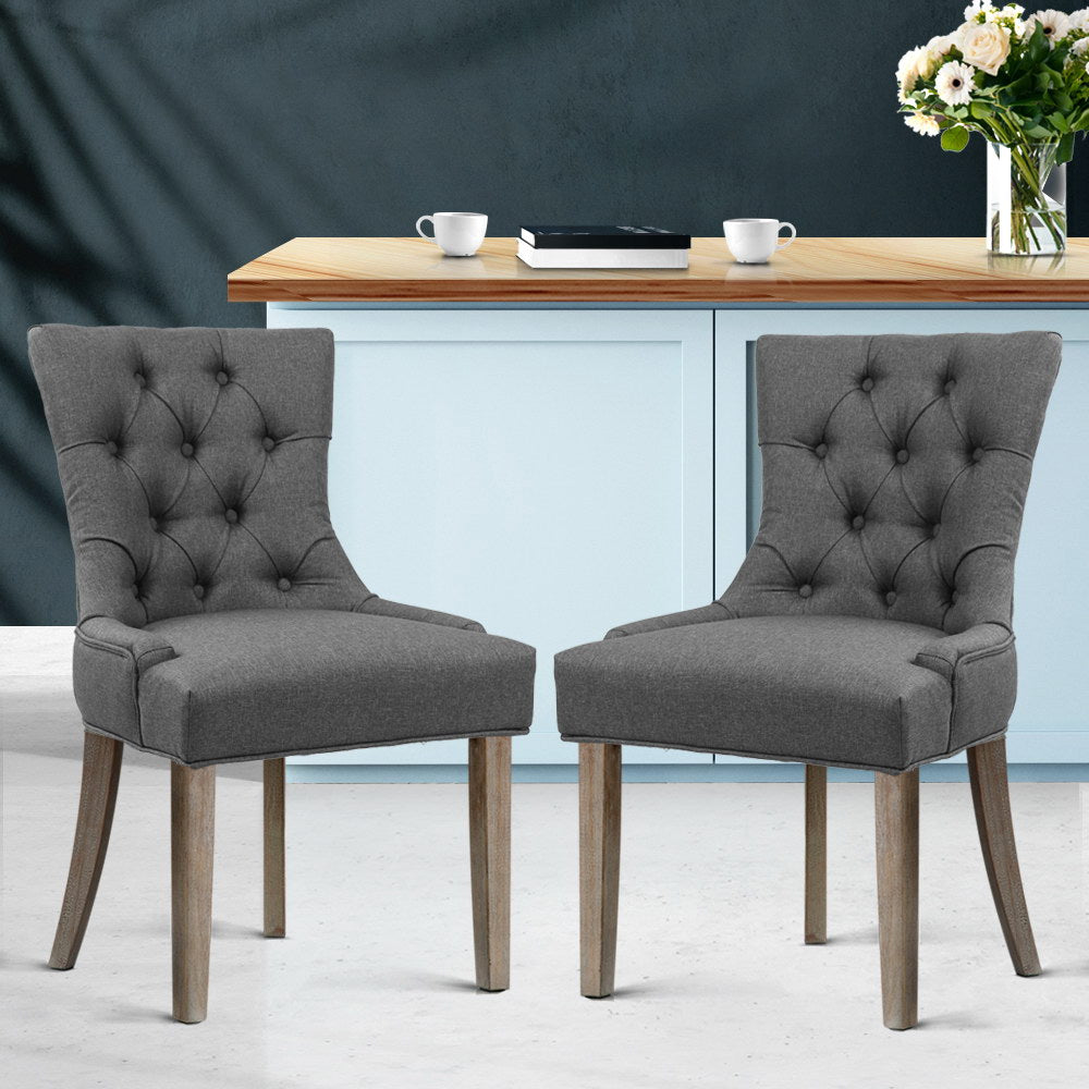 Set of 2 French Provincial Dining Chairs - Grey - Homecoze