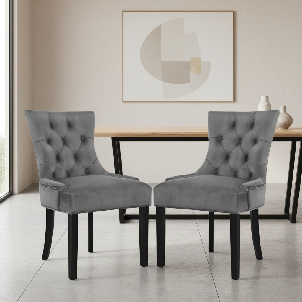 Eloise (Set of 2) Velvet French Provincial Dining Chairs - Grey