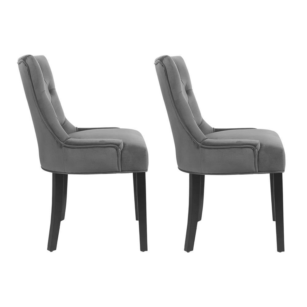 Set of 2 Velvet French Provincial Dining Chairs - Grey - Homecoze