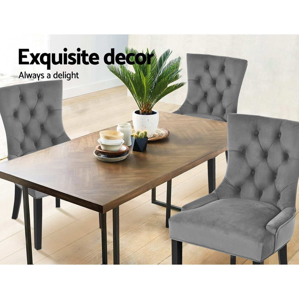 Set of 2 Velvet French Provincial Dining Chairs - Grey - Homecoze