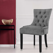 Set of 2 Velvet French Provincial Dining Chairs - Grey - Homecoze