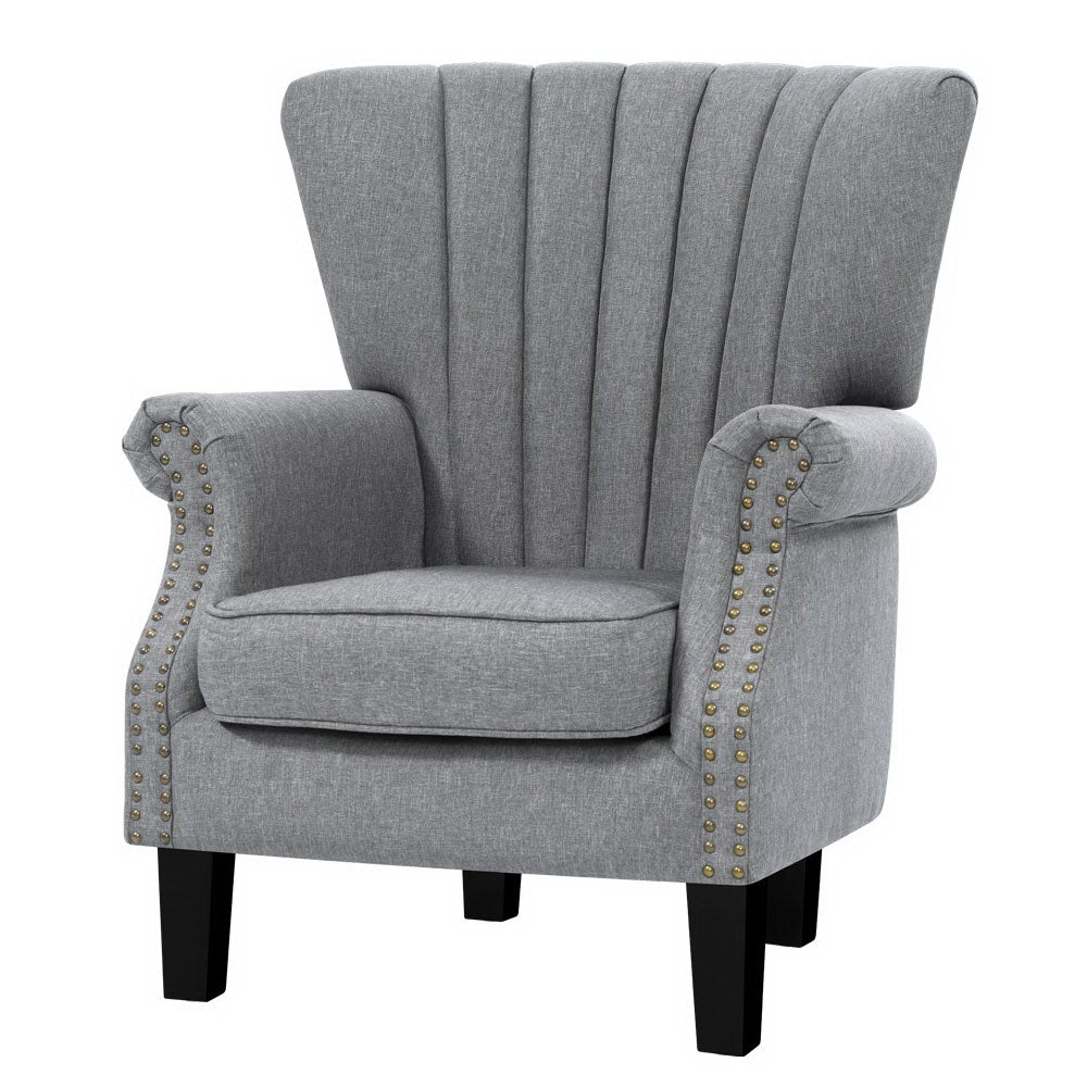 Fabric Low-set Wingback Armchair - Grey - Homecoze