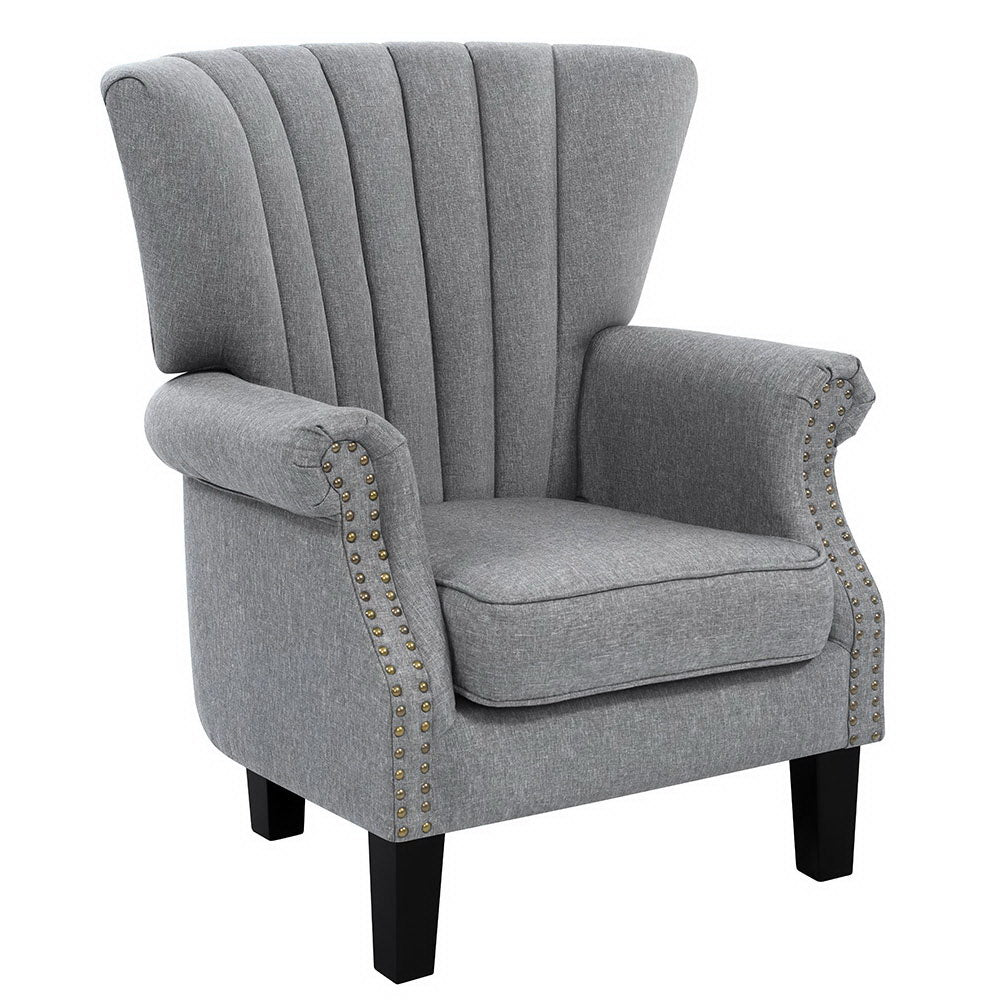 Fabric Low-set Wingback Armchair - Grey - Homecoze