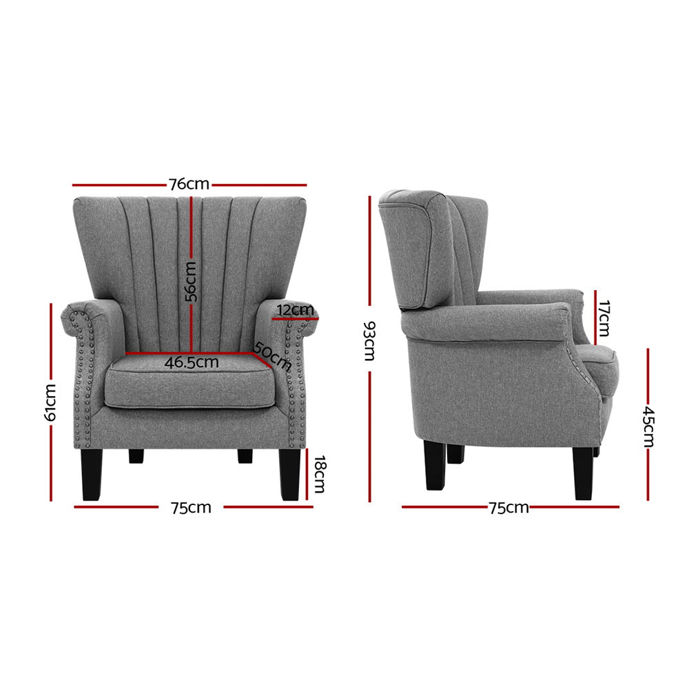 Fabric Low-set Wingback Armchair - Grey - Homecoze