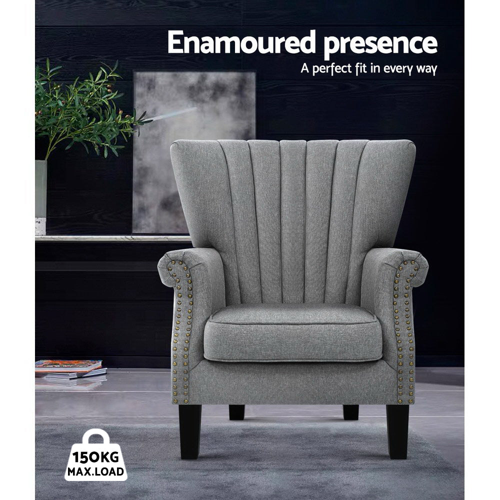 Fabric Low-set Wingback Armchair - Grey - Homecoze