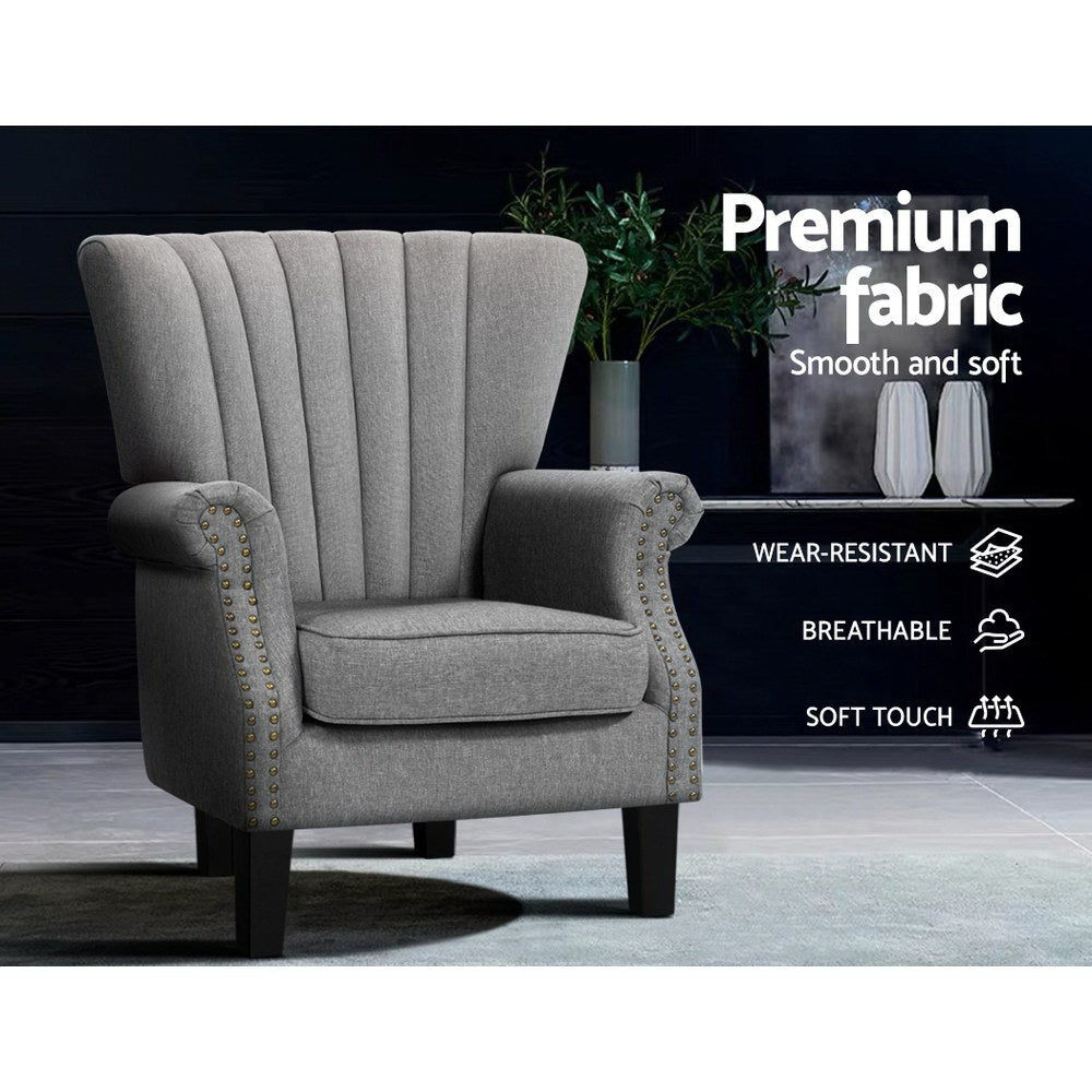 Fabric Low-set Wingback Armchair - Grey - Homecoze