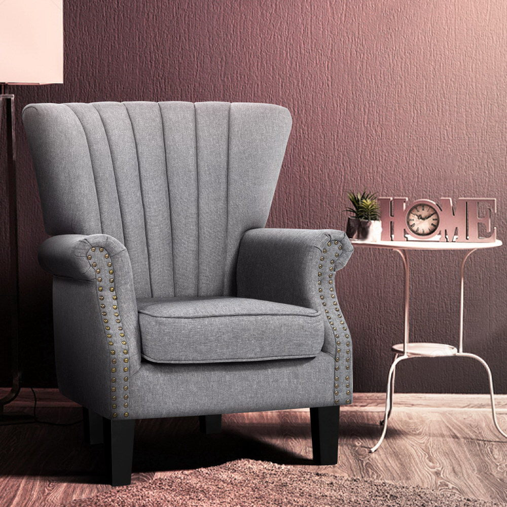 Fabric Low-set Wingback Armchair - Grey - Homecoze