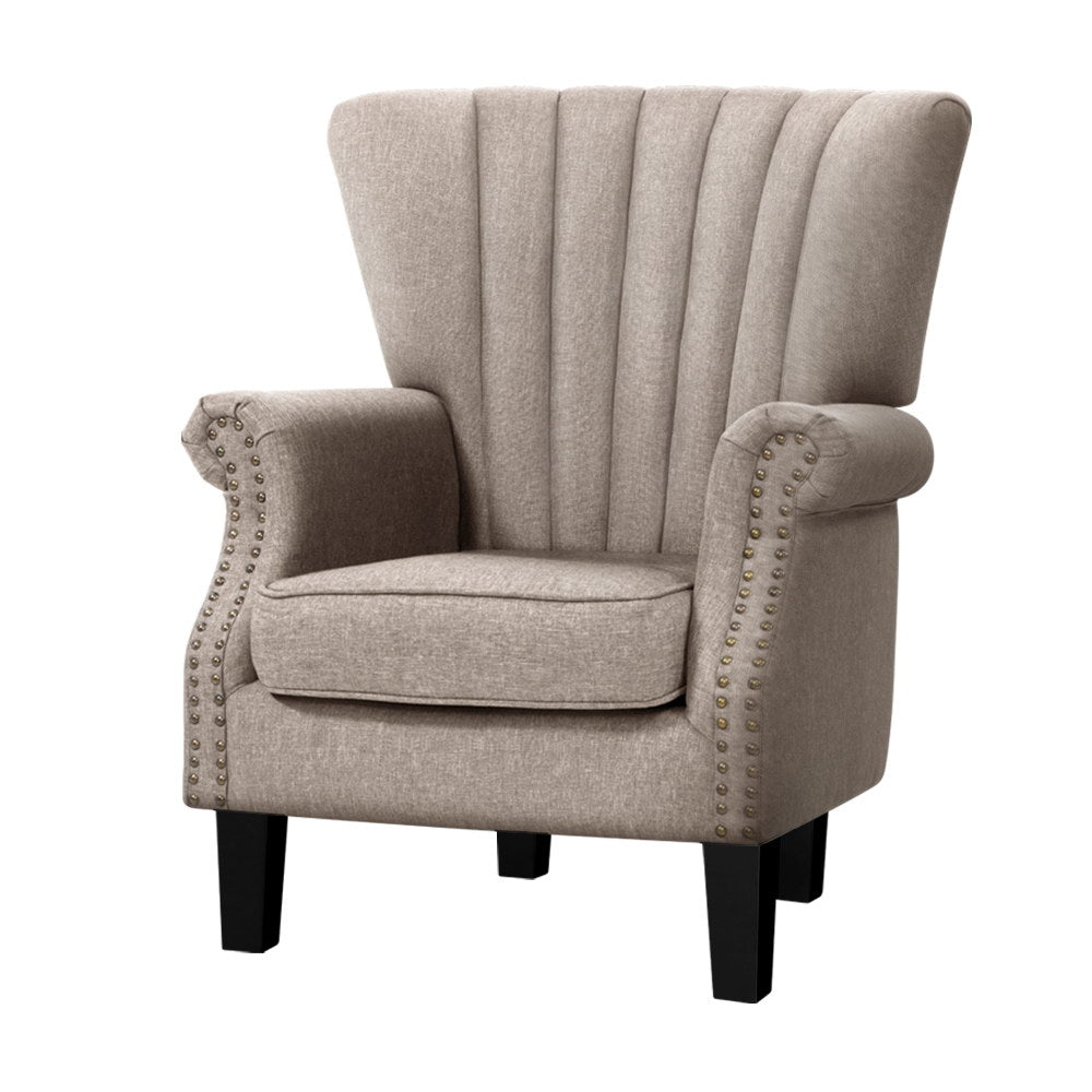 Fabric Low-set Wingback Armchair - Beige - Homecoze