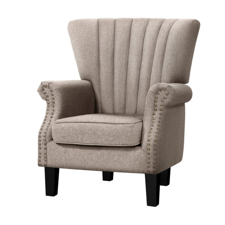 Fabric Low-set Wingback Armchair - Beige