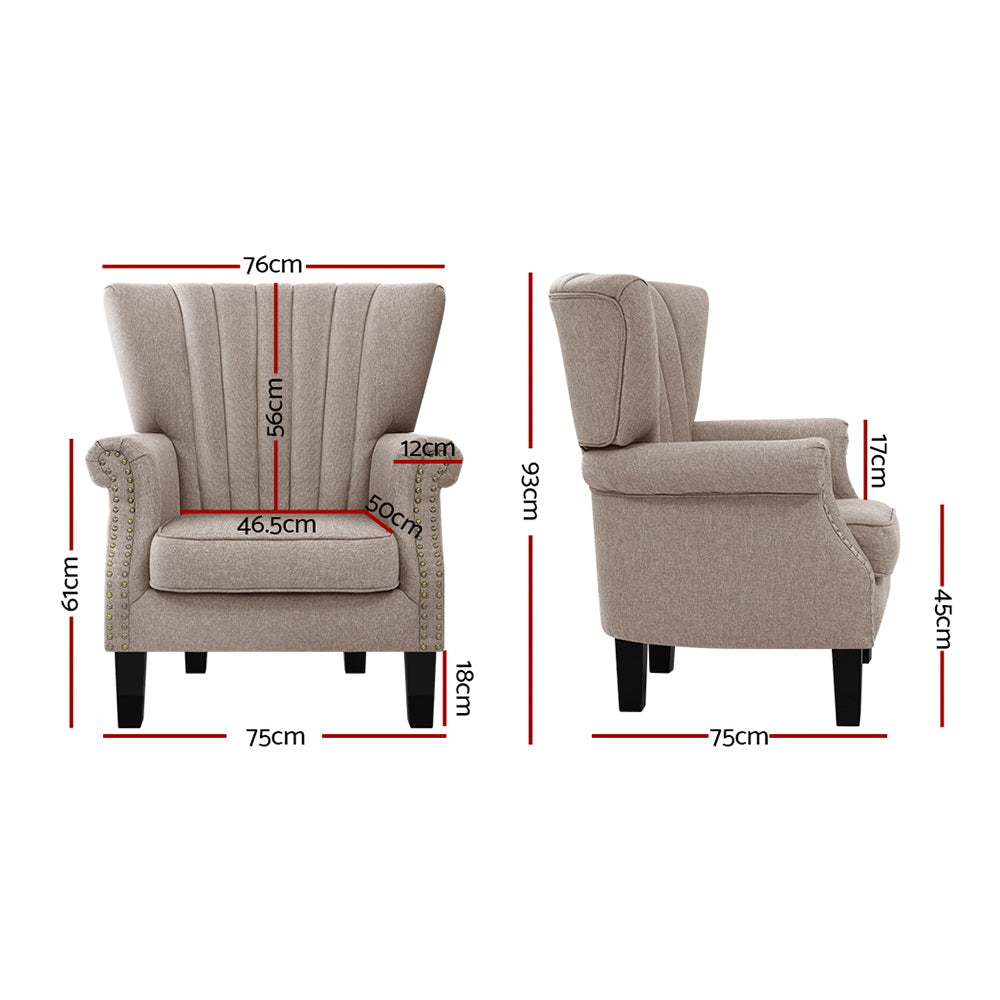 Fabric Low-set Wingback Armchair - Beige - Homecoze
