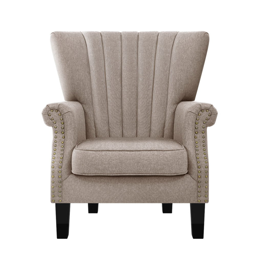 Fabric Low-set Wingback Armchair - Beige - Homecoze
