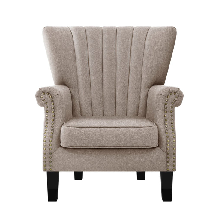 Fabric Low-set Wingback Armchair - Beige