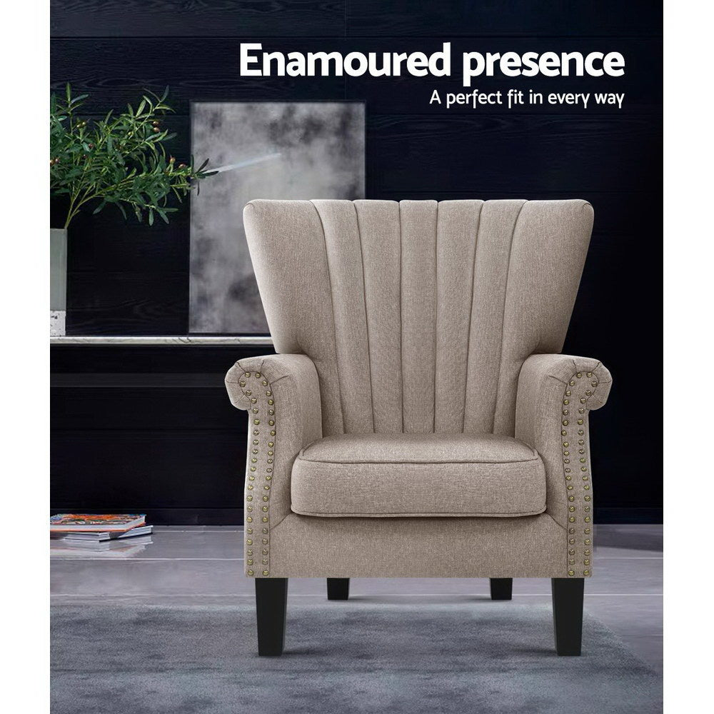 Fabric Low-set Wingback Armchair - Beige - Homecoze
