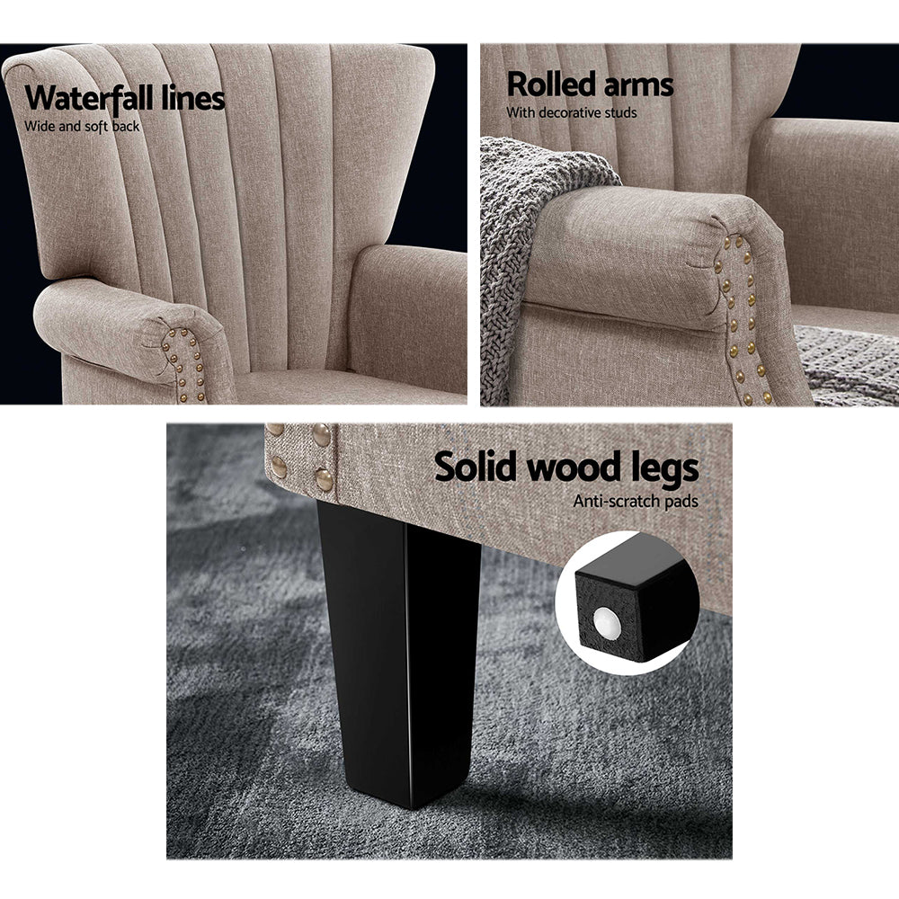 Fabric Low-set Wingback Armchair - Beige - Homecoze