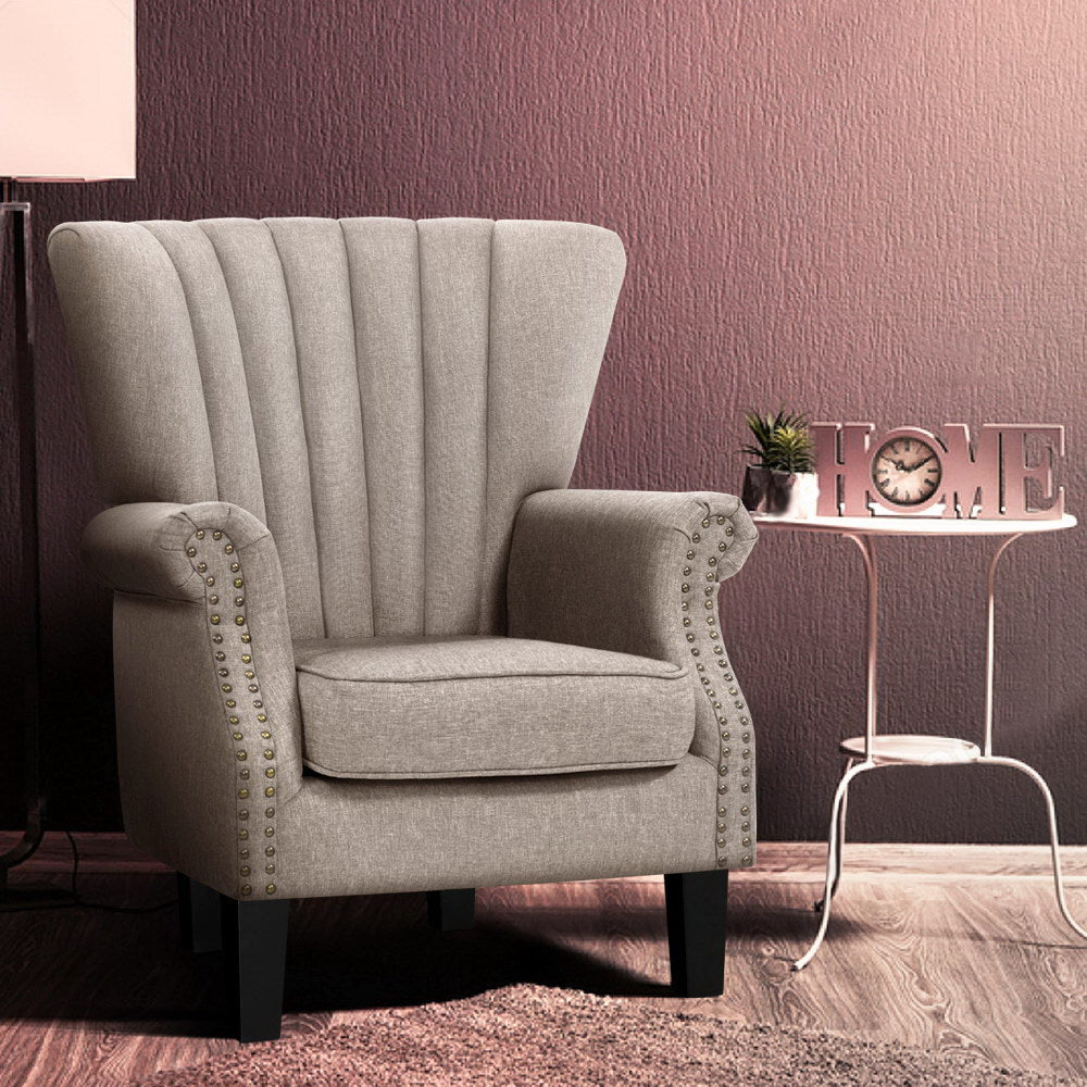 Fabric Low-set Wingback Armchair - Beige - Homecoze