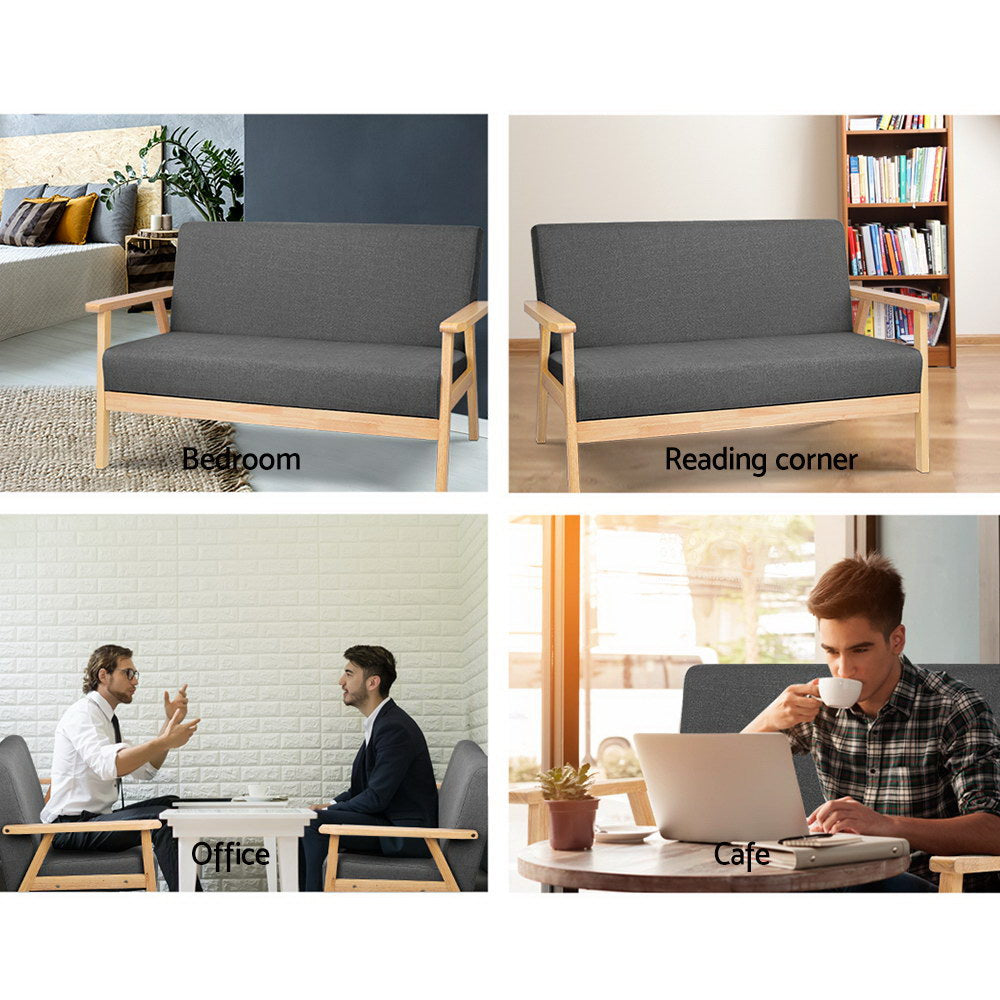 2 Seater Fabric Sofa Chair - Grey - Homecoze