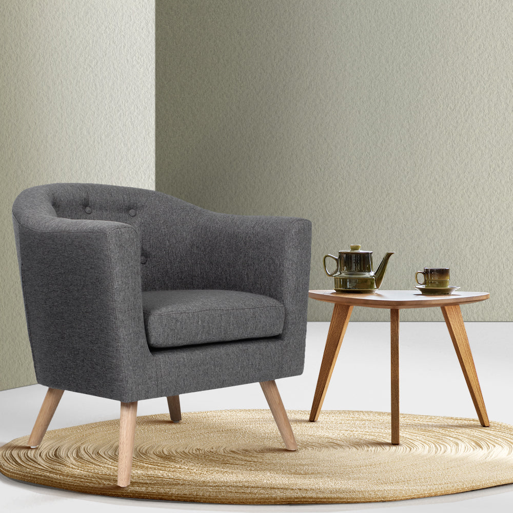 Linen Fabric Tub Sofa Chair Accent Armchair - Grey - Homecoze