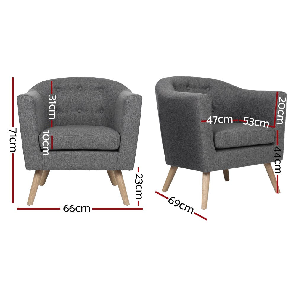 Linen Fabric Tub Sofa Chair Accent Armchair - Grey - Homecoze
